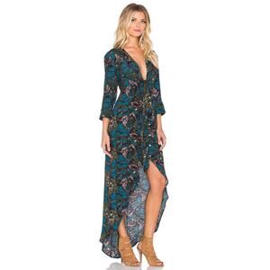 Knot Sisters, M | Floral Boho Maxi T-Shirt Kimono Dress